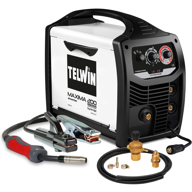 foto del prodotto 816127 ready kit saldatrice inverter multiprocesso maxima 200 con accessori saldatura flux mma mig mag, 170a telwin