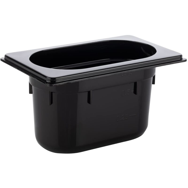foto del prodotto 82081 gn 1 9 contenitore gastronorm, in policarbonato, dimensioni 176 x 108 mm altezza 100 mm volume 1 litro, nero aps