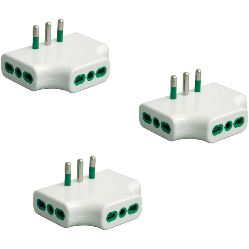 foto del prodotto 82220 b3 set 3 pezzi adattatore presa tripla piatta salvaspazio multipla 1 spina italiana grande 16a 3 prese italiane grandi adattatore triplo
