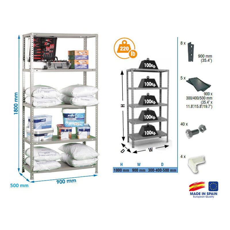 foto del prodotto 8425437047787 etag re confort 1800x900x500mm gris fonc charge 100kg comfort 5 500 simon rack