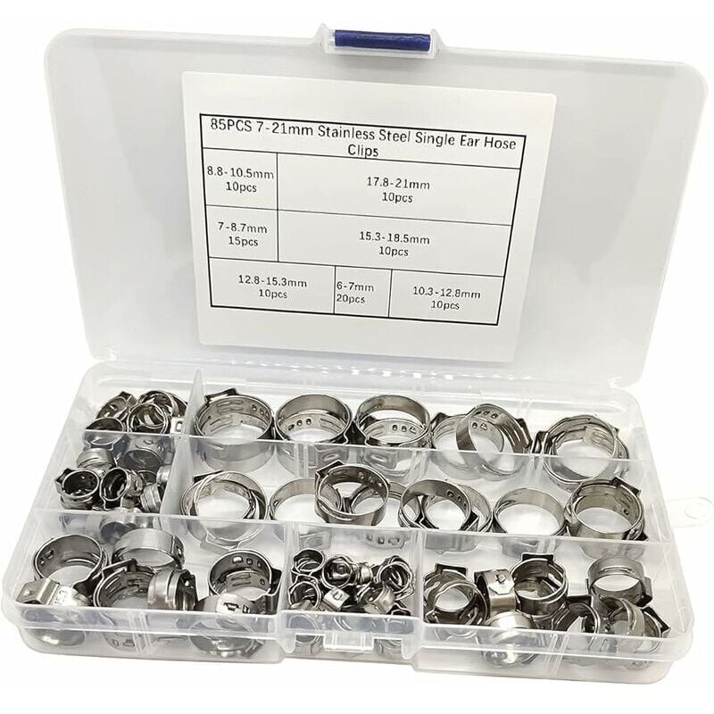 immagine 0 del prodotto 85 pezzi fascette stringitubo regolabili in acciaio inox 304 da 7 a 21 mm per tubi idraulici. fornitura di acqua e autoveicoli tipo 2 