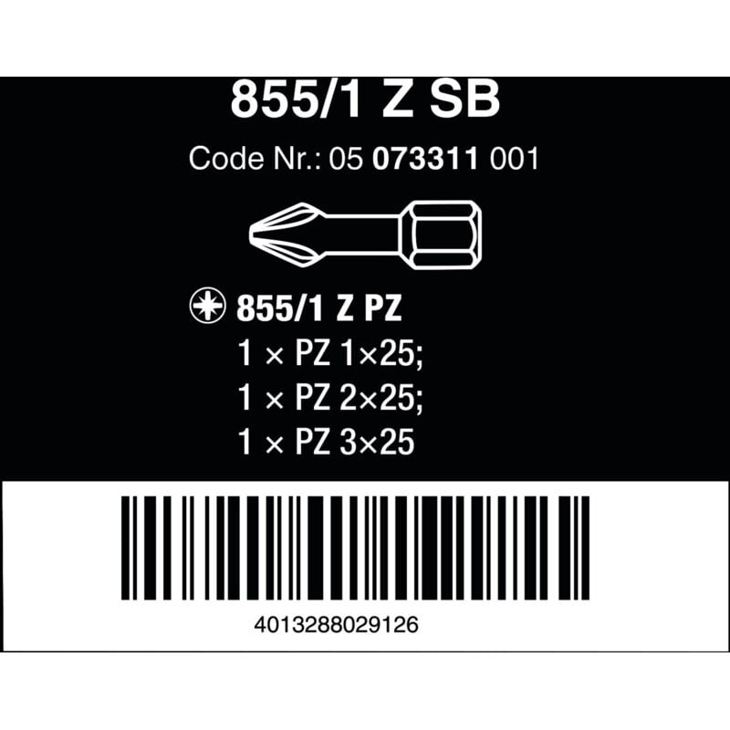 foto del prodotto 855 1 z sb inserti pozidriv, pz 1 3 x 25 mm wera