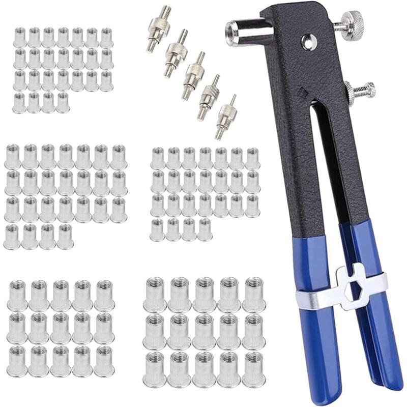 foto del prodotto 86 pezzi pistola per rivetti pistola per rivetti con 5 mandrini m3 m4 m5 m6 m8 kit pistola per rivetti pistola per rivetti inserto filettato
