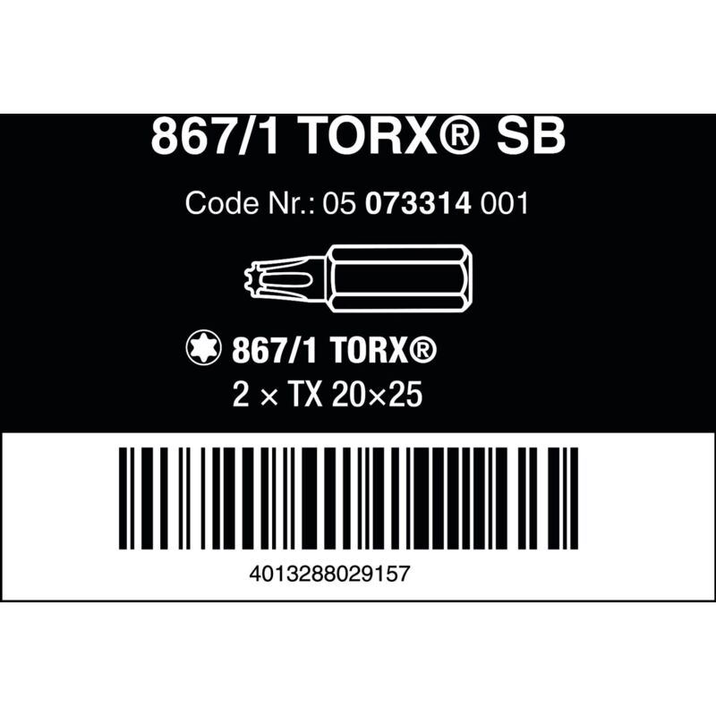 foto del prodotto 867 1 z sb inserti torx, tx 20 x 25 mm wera