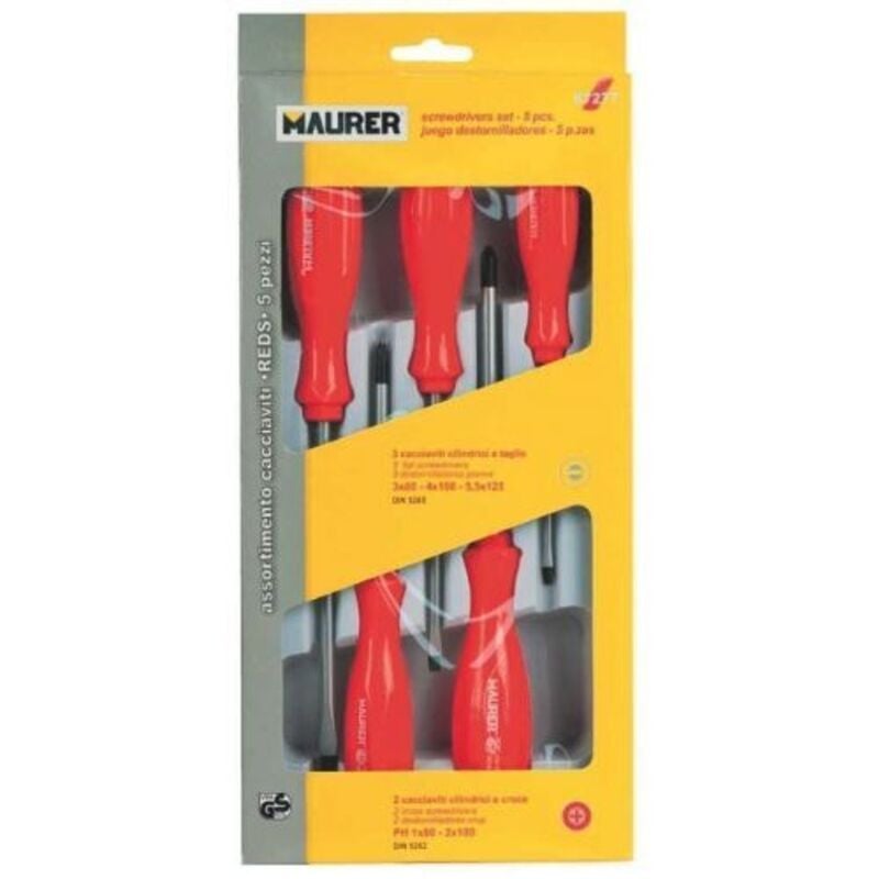 foto del prodotto 87277 cacciavite assortite, 5 pezzi, rosso grigio maurer