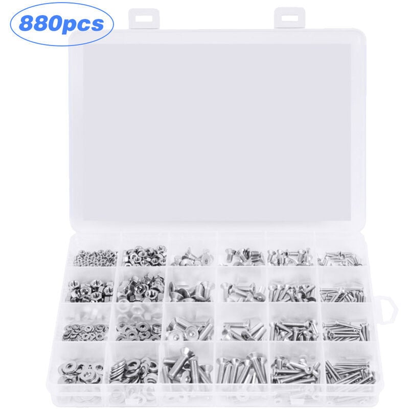 foto del prodotto 880 pz 304 in acciaio inox a testa svasata combinazione vite m2 m3 m4 m5 dado esagonale rondella vite combinazione set