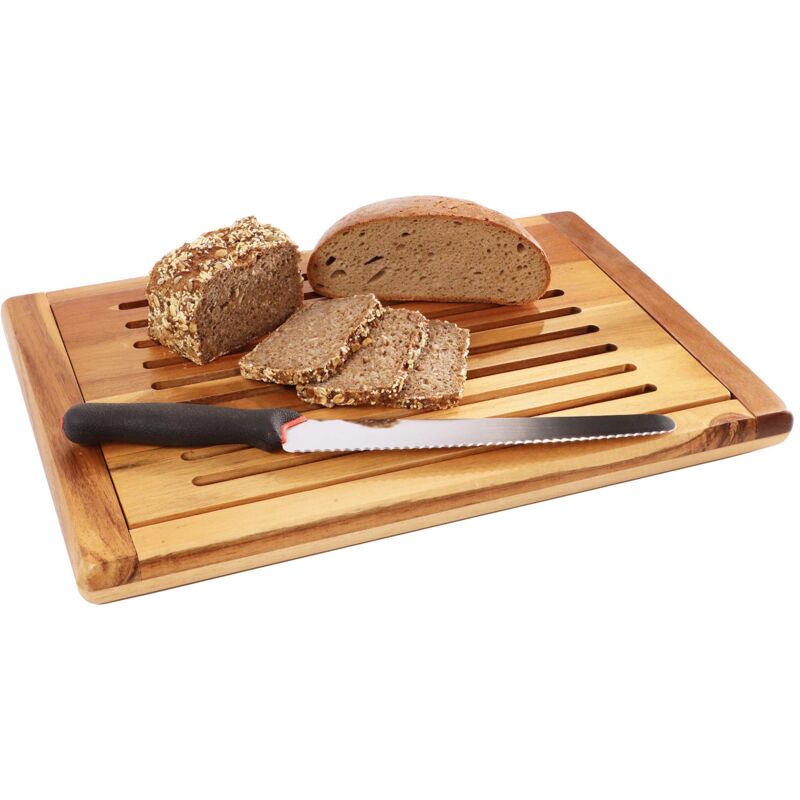 foto del prodotto 883 tagliere per pane, 47,5 x 32 cm, altezza 2 cm, in legno di acacia, scomparto rimovibile per briciole aps