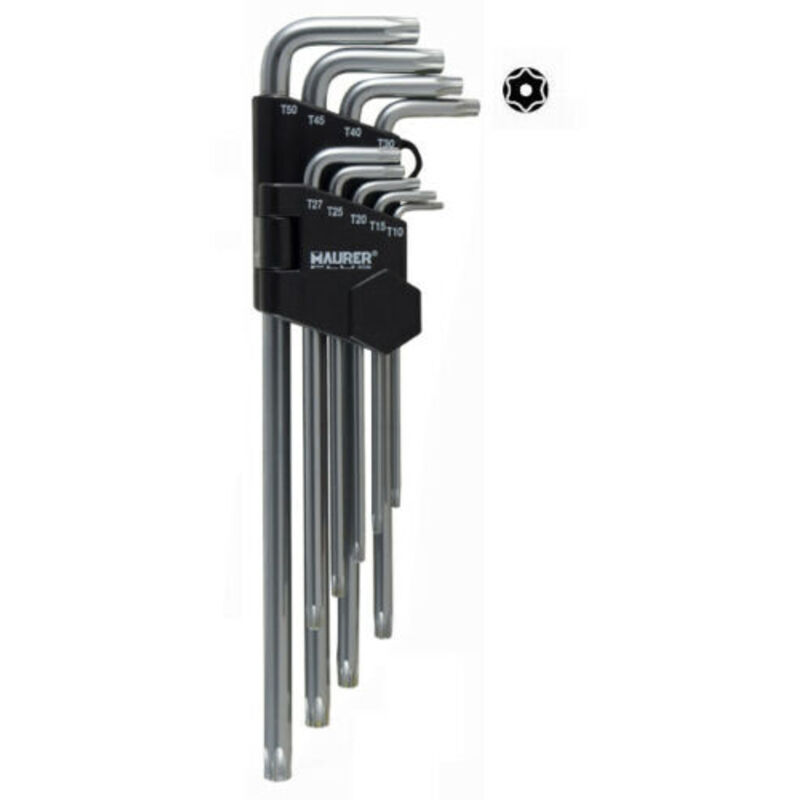 foto del prodotto 89496 chiave maschio, torx, t10-t50, 9 pezzi, lunghe, m plus, grigio - maurer