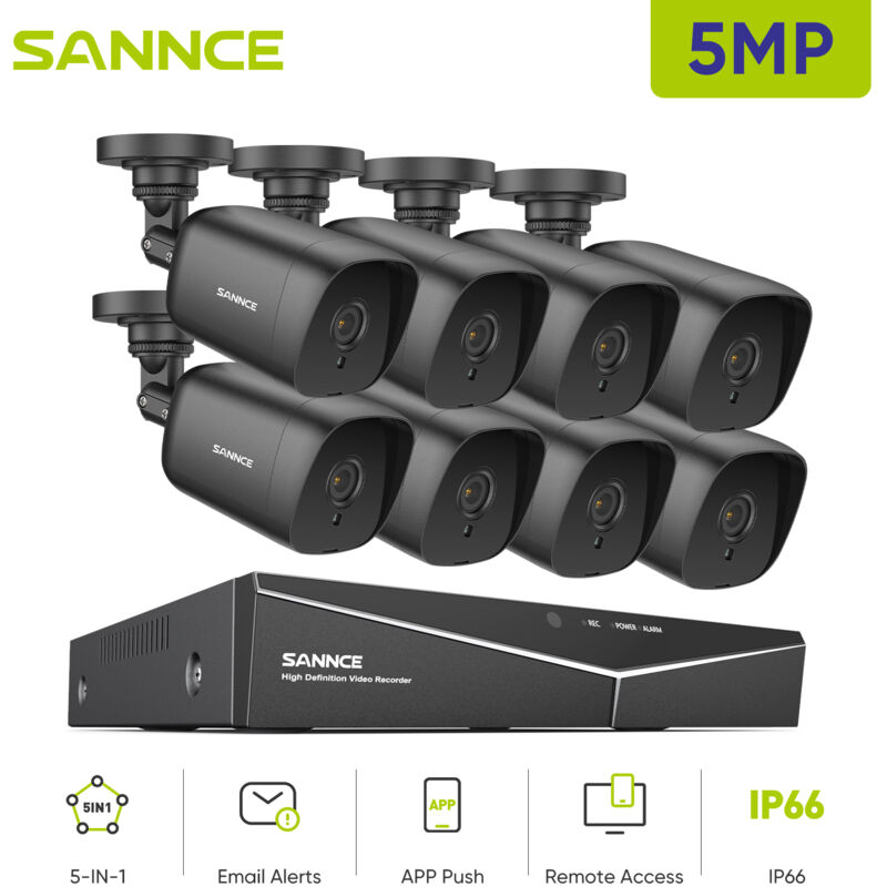 foto del prodotto 8ch video kit di videosorveglianza 5mn dvr 8 5mp telecamera impermeabile ir visione notturna sistema telecamere sicurezza con accesso remoto sannce