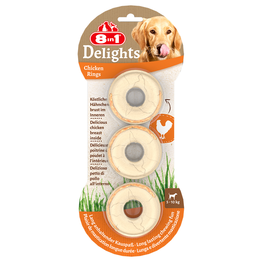 foto del prodotto 8in1 delights anelli da masticare pollo snack per cani - 3 pz (119 g)
