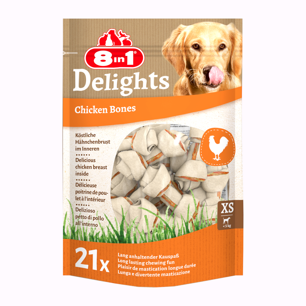 foto del prodotto 8in1 delights ossi da masticare pollo snack per cani xs, 21 pz 252 g 