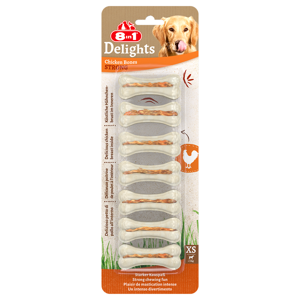 foto del prodotto 8in1 delights strong ossi da masticare pollo snack per cani - set %: xs, 3 x 7 pz (420 g)