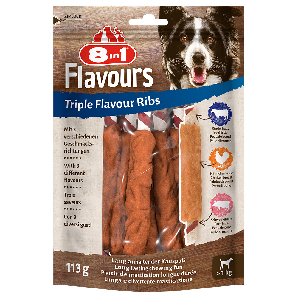 foto del prodotto 8in1 triple flavour ribs bastoncini da masticare snack per cane 6 pz