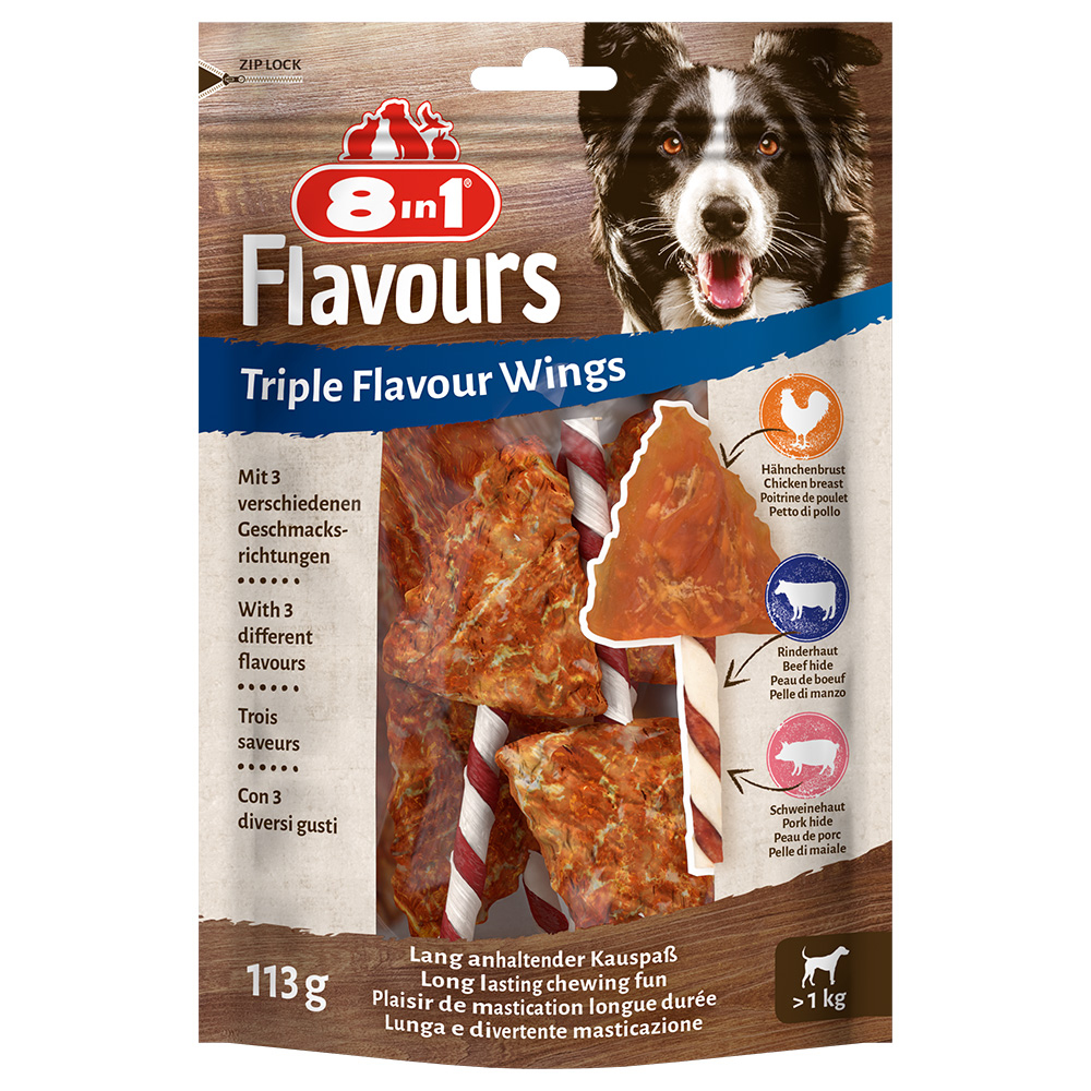 foto del prodotto 8in1 triple flavour wings bastoncini da masticare snack per cane - set 3 x 6 pz