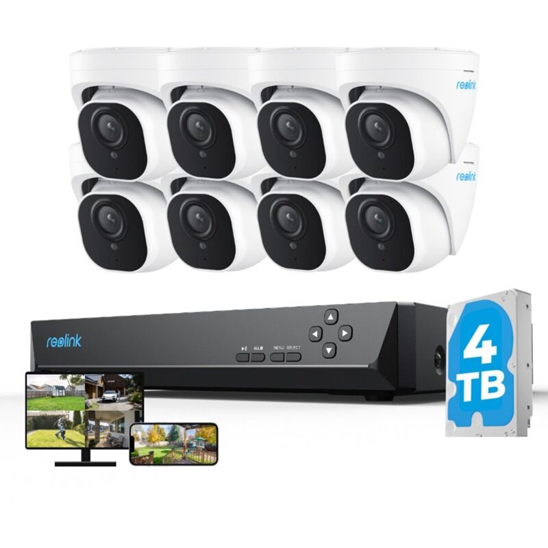 foto del prodotto 8mp kit di videosorveglianza 8x telecamera ip poe e nvr da 4tb da 16ch, rilevamento persone veicoli, visione notturna da 30 m con audio,rlk16 800d8 a