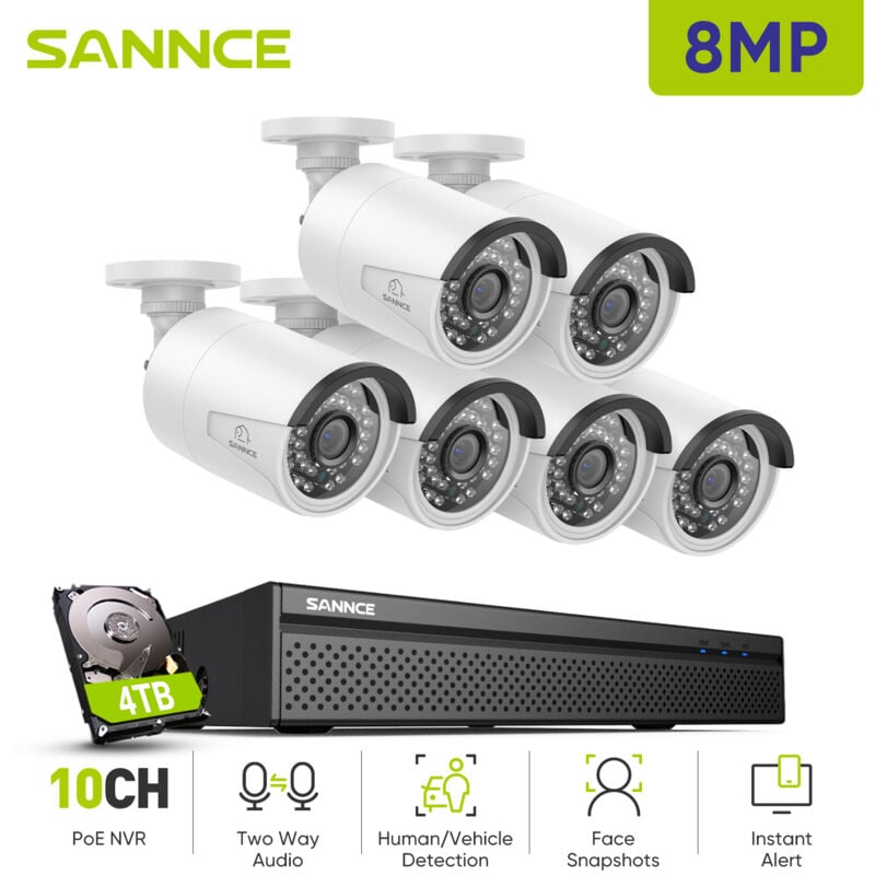 foto del prodotto 8mp kit videosorveglianza 6 telecamere 8ch poe nvr audio bidirezionale sistema sicurzza 4tb sannce