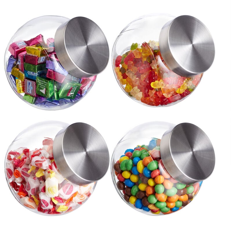 foto del prodotto 8x barattoli in vetro, porta caramelle, 1,5 litri, barattoli dolcetti, alimenti, coperchio acciaio inox, trasparente