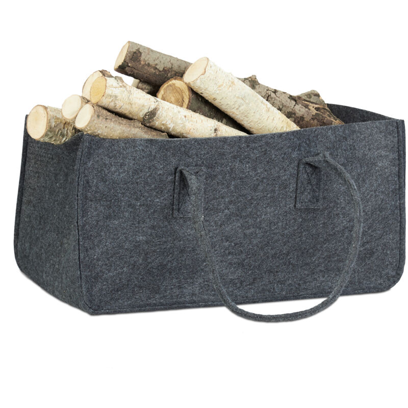 foto del prodotto 8x borsa portalegna per camino in feltro cesto portatile portariviste pieghevole hxlxp 25x25x50 cm, antracite