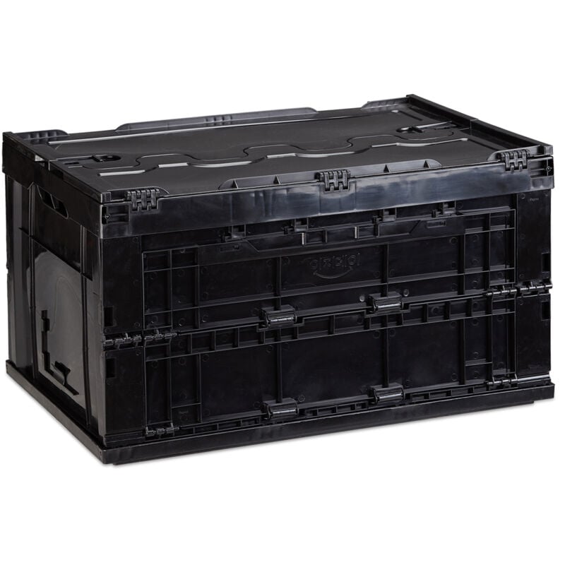 foto del prodotto 8x cassetta pieghevole, stabile, da lavoro, plastica resistente, scatola portaoggetti 60l, hlp 32,5x58,5x39,5cm, nero