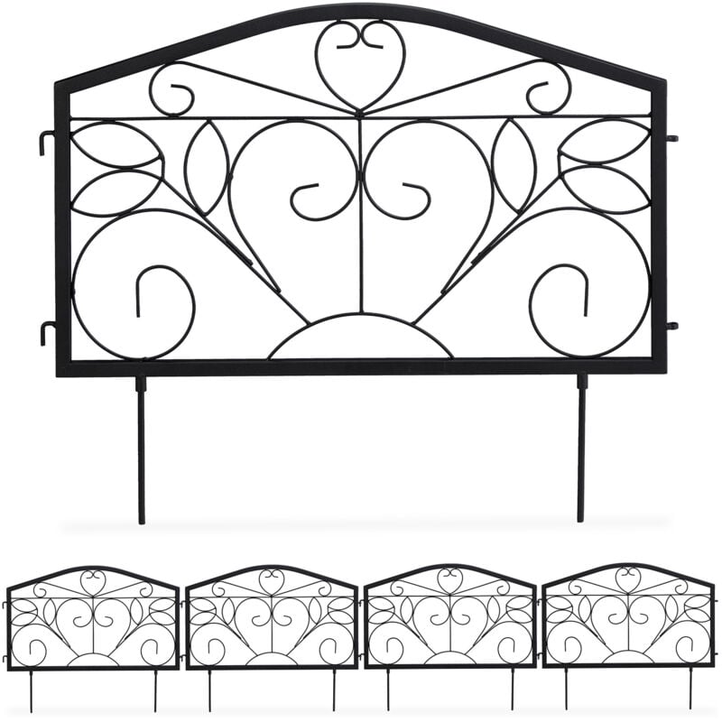 foto del prodotto 8x pareti per recinzione da giardino, bordure per aiuole, sentieri, ferro, ornamenti decorativi, hxl 33 x 450 cm, nero