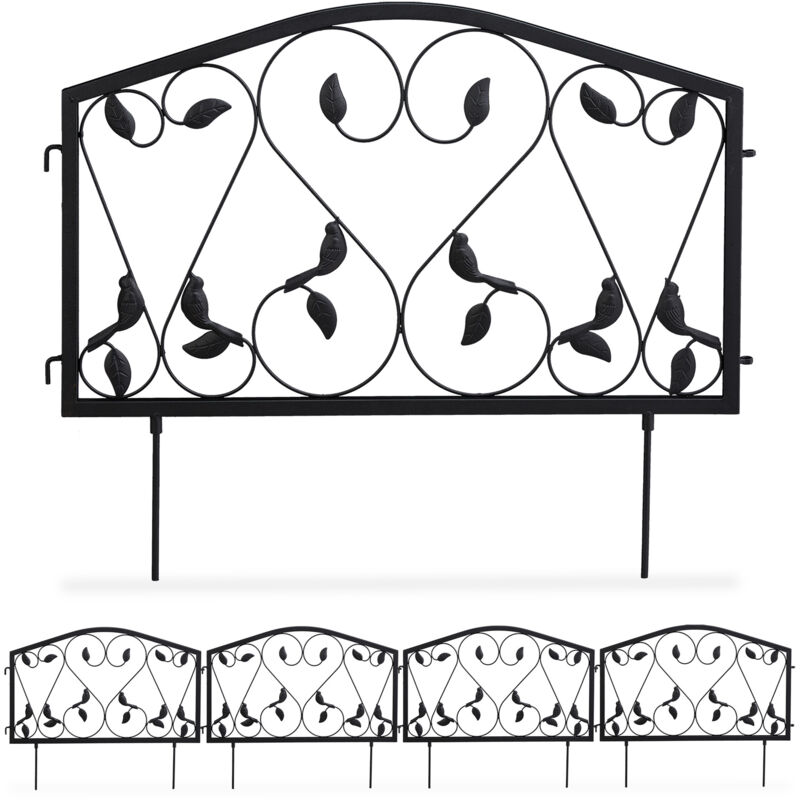 foto del prodotto 8x pareti per recinzione da giardino, bordure per aiuole, sentieri, in ferro, design a foglie, hxl 33 x 450 cm, nero