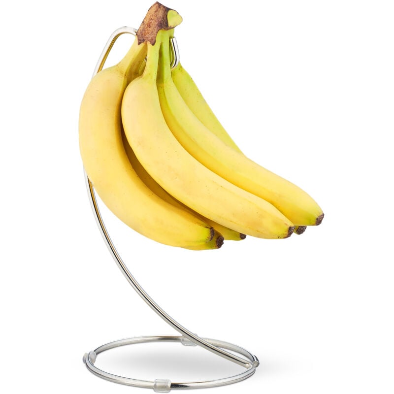foto del prodotto 8x porta banane con base rotonda, gancio appendi banane, fruttiera, stand per uva, ferro cromato, argento