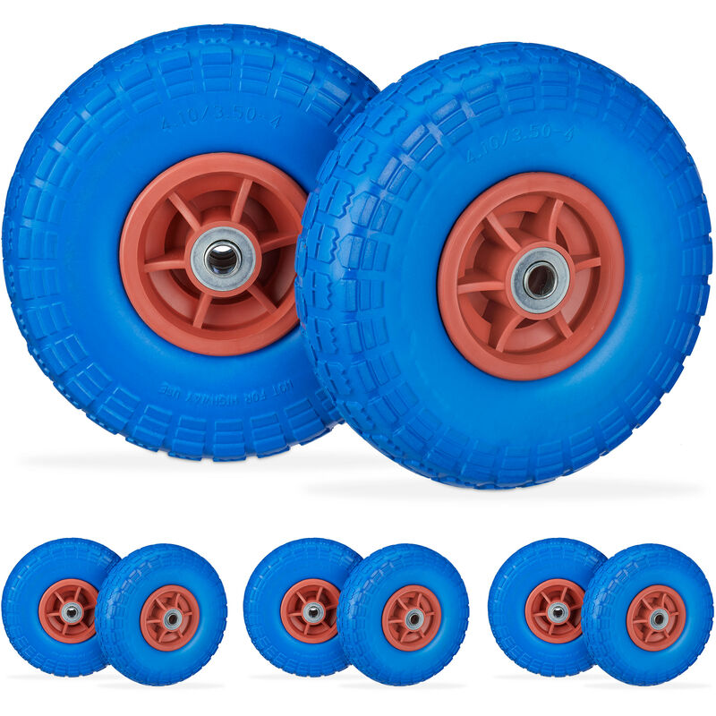 foto del prodotto 8x ruote per carrello, pneumatici in gomma antipanne, 4.1 3.5 4 , asse 16mm, fino a 150 kg, 260x85mm, blu rosso