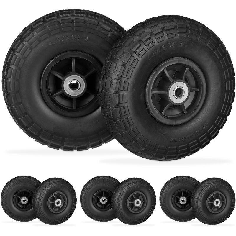 foto del prodotto 8x ruote per carrello, pneumatici in gomma antipanne, 4.1 3.5 4 , asse 16mm, fino a 150 kg, 260x85mm, nero