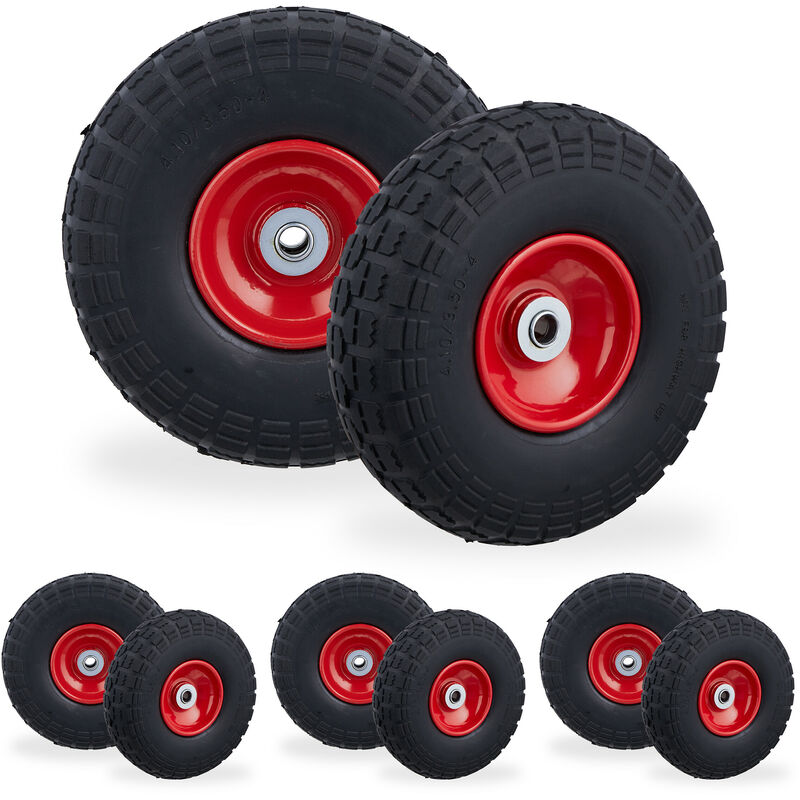 foto del prodotto 8x ruote per carrello, pneumatici in gomma antipanne, 4.1 3.5 4 , asse 16mm, fino a 150 kg, 260x85mm, nero rosso