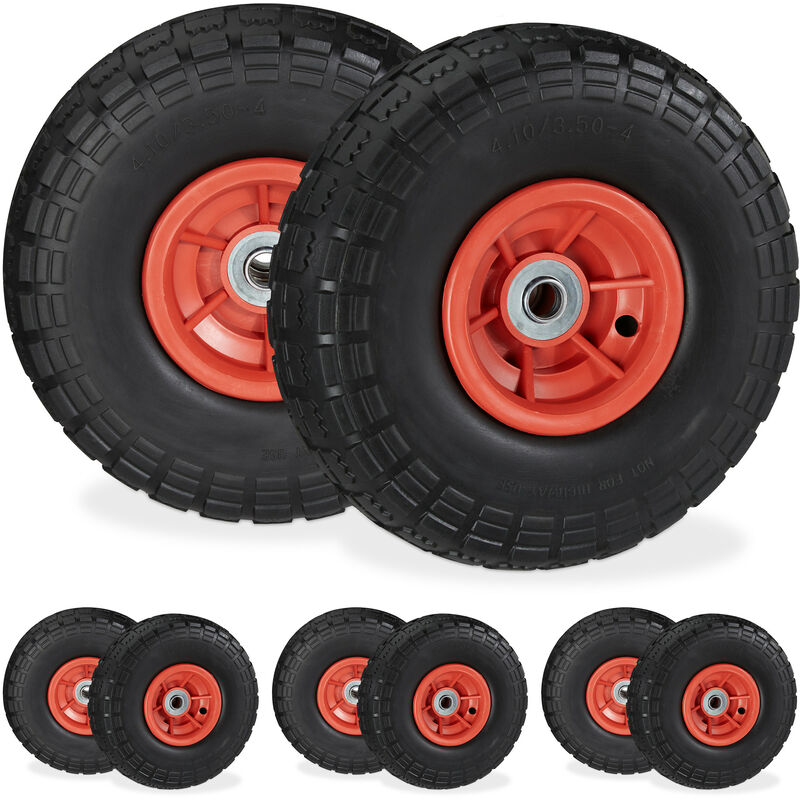 foto del prodotto 8x ruote per carrello, pneumatici in gomma antipanne, 4.1 3.5 4 , asse 16mm, fino a 150 kg, 260x85mm, rosso nero