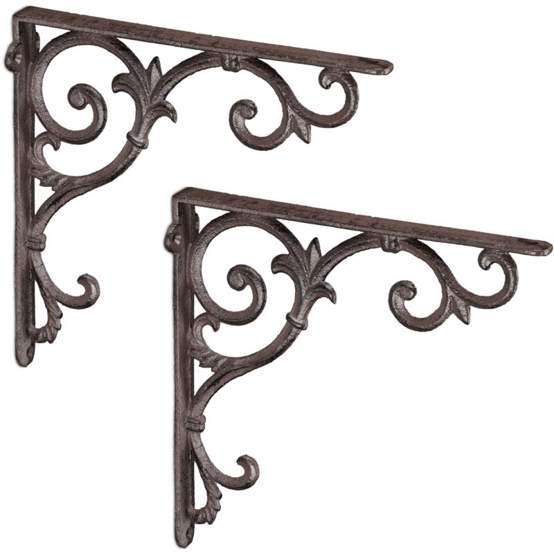 foto del prodotto 8x staffe per mensole, supporti dal design barocco, reggimensola angolari per scaffali, stile vintage, marrone