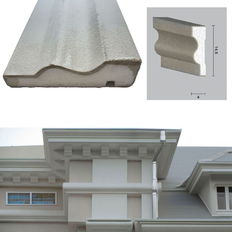 foto del prodotto 9,99ml stock . pacco da 16ml di cornice decorativa in xps resinata per esterno 14,5x4x200cm pd151a