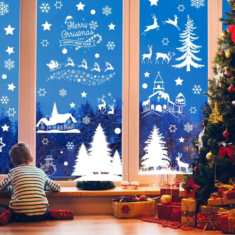 foto del prodotto 9 adesivi natalizi per finestre, decorazioni natalizie, adesivi statici in pvc per finestre, fiocchi di neve per porte in vetro, finestre,