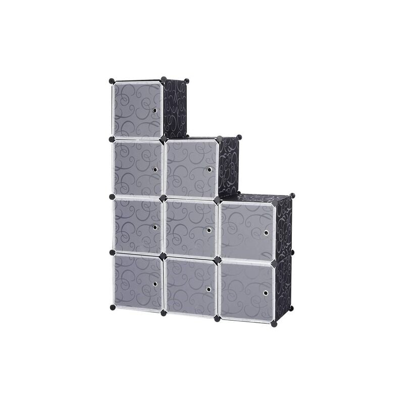 foto del prodotto 9 organizzatori a cubo con ante. armadio armadietto guardaroba in plastica nero woltu