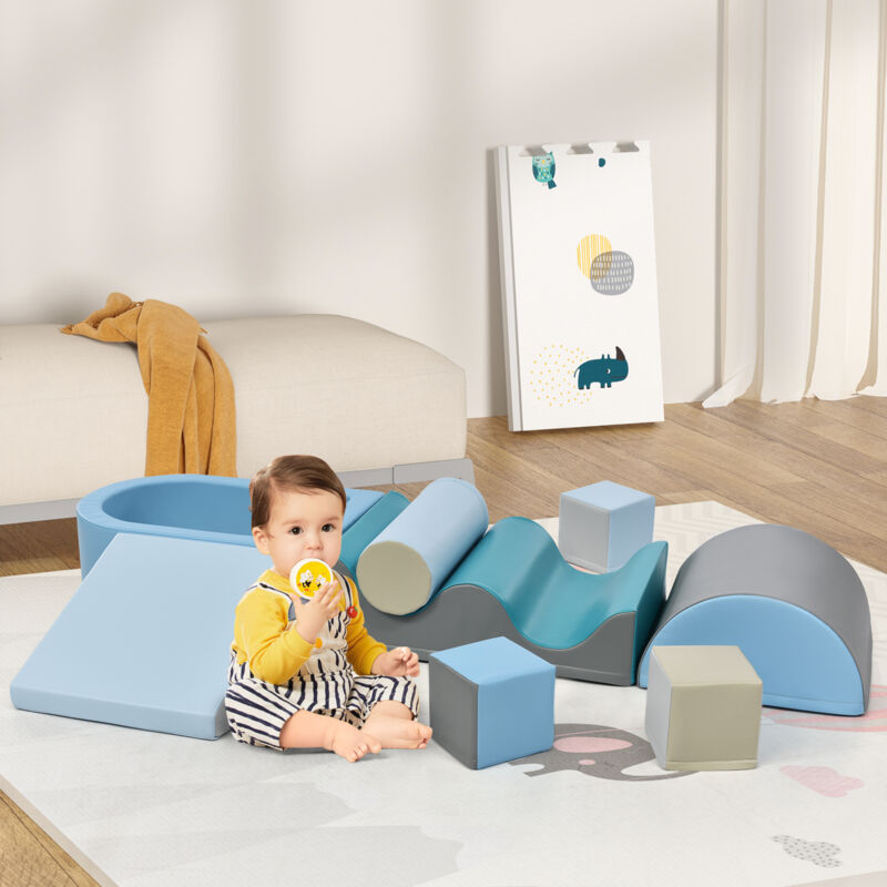 foto del prodotto 9 pezzi blocchi di costruzione giganti morbidi in schiuma, giocattoli per bambini regalo di natale, moduli di corsa e scalata, pu blu