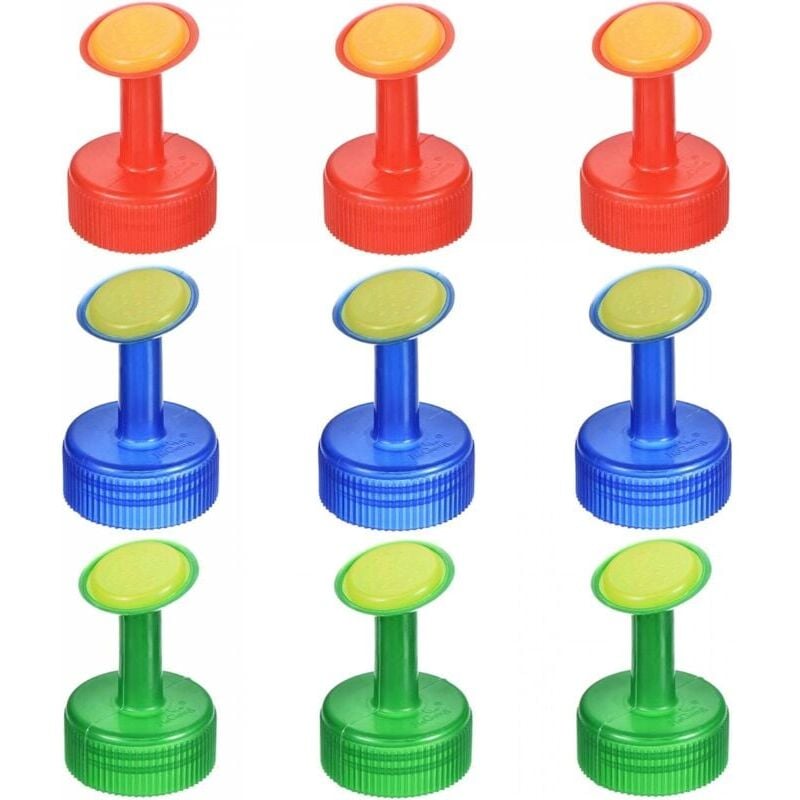 foto del prodotto 9 pezzi tappi per bottiglie di annaffiatoio, teste di ugelli di irrigazione con diametro interno di 28 mm per giardinaggio, rosso verde blu
