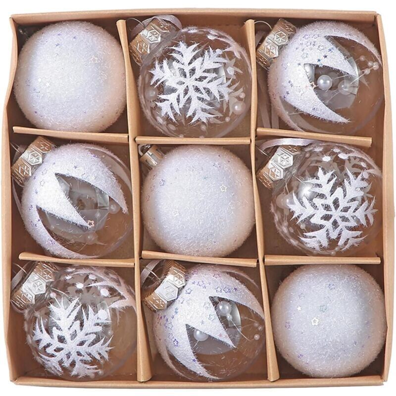 foto del prodotto 9 pieces baubles d arbre de no l 6cm boule de no l blanche et claire baubles de plastique peluche d corations suspendues arbre de no l pour f te