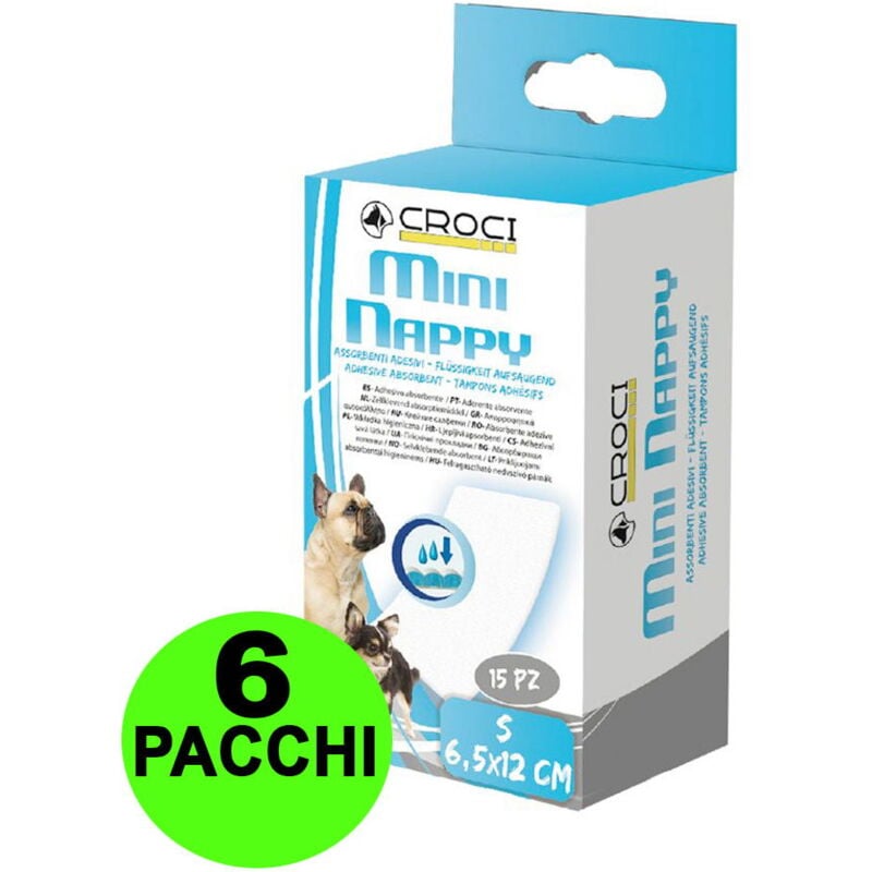 foto del prodotto 90 assorbenti per mutandine igieniche per cani mini nappy xxs 4x8 cm 6 pacchi da 15 pezzi cad.