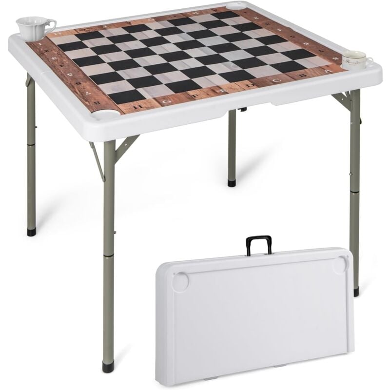 foto del prodotto 90 cm tavolo da scacchi pieghevole, tavolo quadrato per carte con tappetino rimovibile e 4 portabicchieri, tavolo da gioco portatile in plastica con