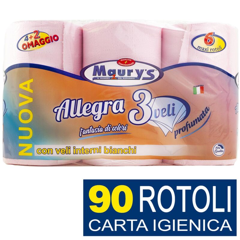 foto del prodotto 90 maxi rotoli carta igienica maury s 3 veli rosa colorata profumata