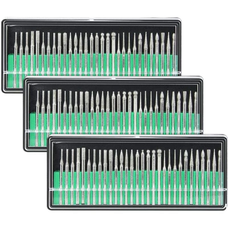 foto del prodotto 90 pezzi di frese diamantate da 3 mm, gambo da 120 grane, punte per trapano, punte per incisione, intaglio, foratura, limatura, lucidatura,
