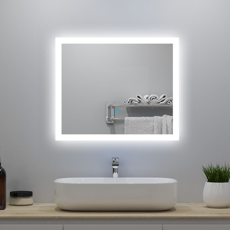 foto del prodotto 90 x 70 cm specchio da bagno, luci a led, 3 temperature di colore, touch, ip44, antiappannamento