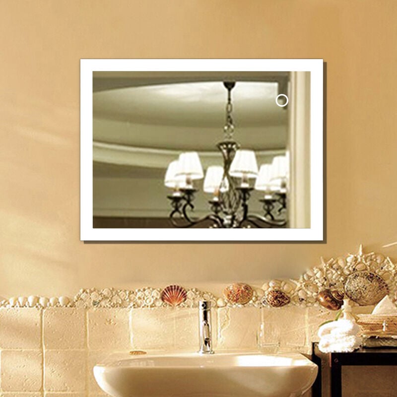 foto del prodotto 90 x 70 cmspecchio illuminato design quadrato in vetro temperato,luce bianca fredda haloyo