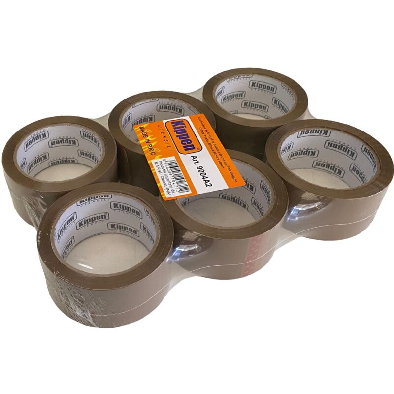 foto del prodotto 9004a2 confezione da 6 rotoli di nastro adesivo per imballaggio. colore avana. misure 66mt x 50mm. kippen