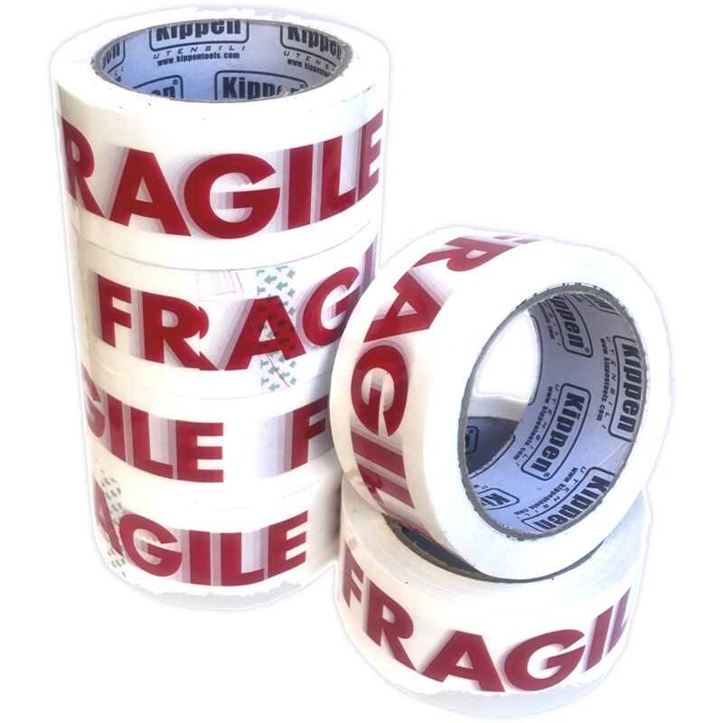 foto del prodotto 9004w confezione da 6 rotoli di nastro adesivo per imballaggi con scritta fragile, bianco rosso kippen