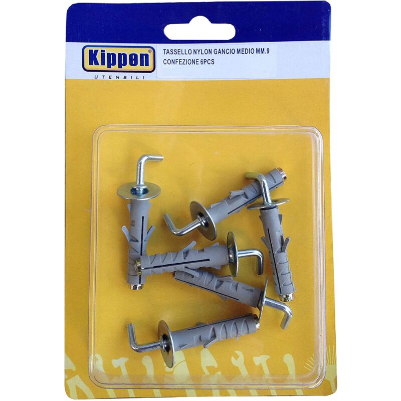 foto del prodotto 9023a1 kit composto da 6 tasselli per fissaggio ad espansione da mm.9 con gancio medio kippen