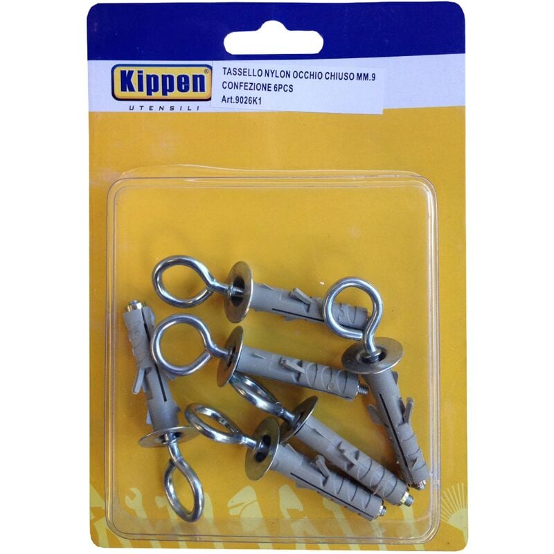 foto del prodotto 9026k1 kit composto da 6 tasselli per fissaggio ad espansione da mm.9 con gancio a occhiolo chiuso kippen