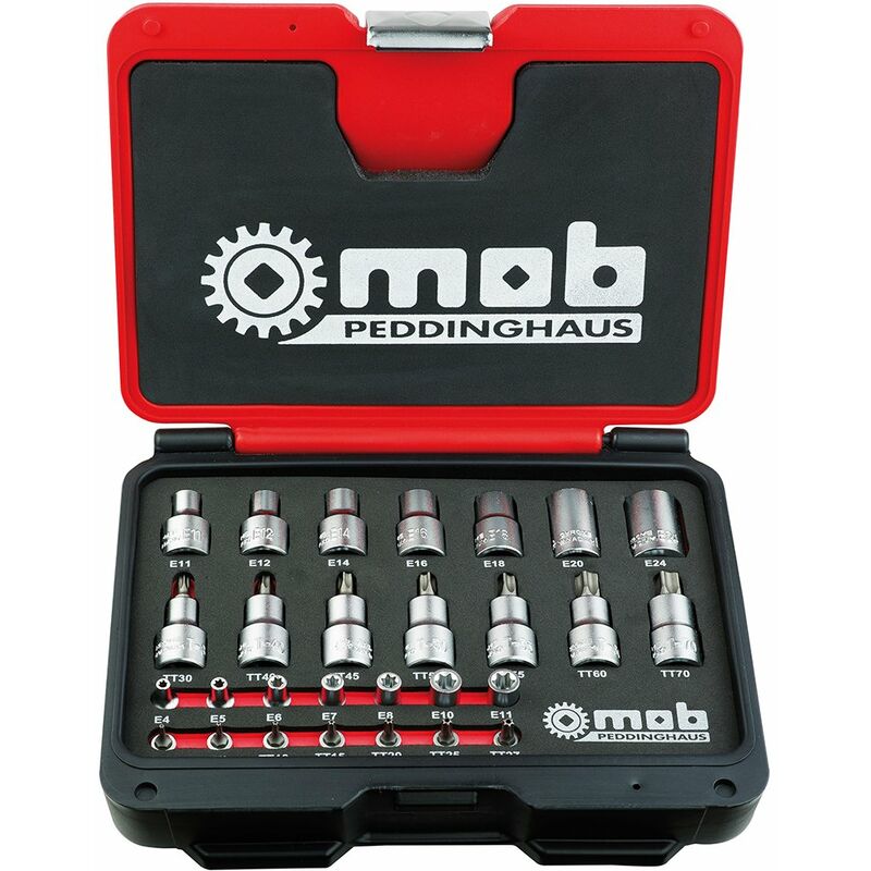 foto del prodotto 9028000000 cassetta di bussole per torx, 28 pezzi, colore rosso nero peddinghaus