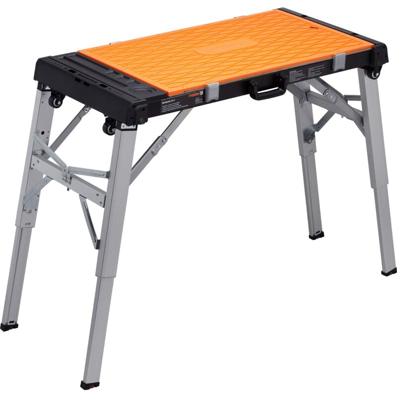 foto del prodotto 9079620 panca universale 4 in 1 con ruote, altezza di lavoro 85 cm, con ripiani e piani di lavoro reversibili, altezza regolabile meister