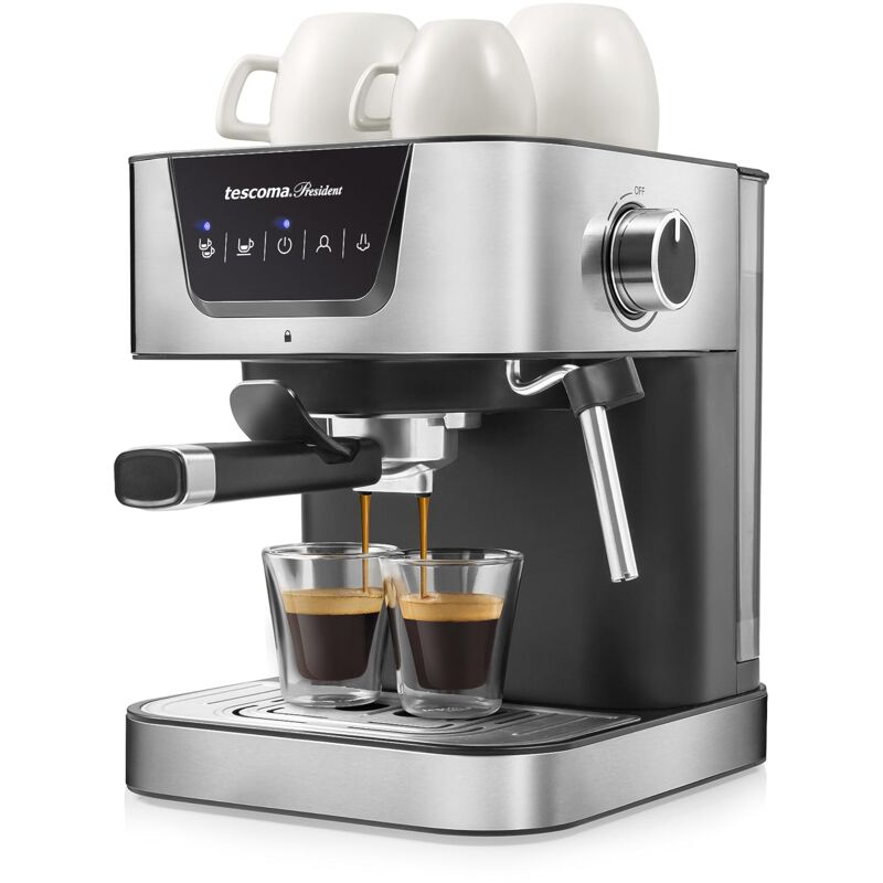 foto del prodotto 909010 macchina da caff espresso manuale 19 bar, con lancia vapore, braccio a doppia uscita, piano scaldatazze, linea president tescoma